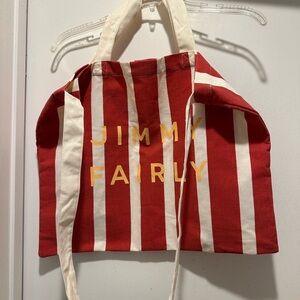 Jimmy Fairly Red and White Striped Tote Bag w Cross Body Strap